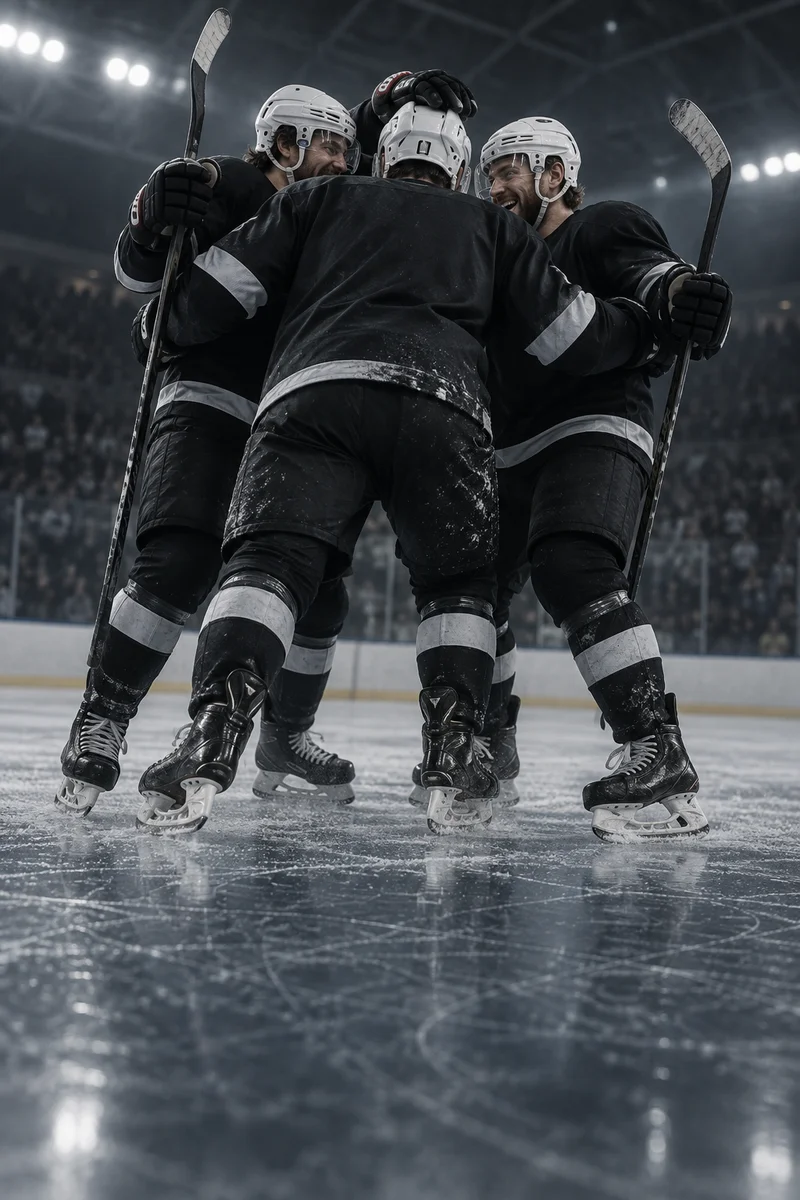 Hockey teammates celebrating together